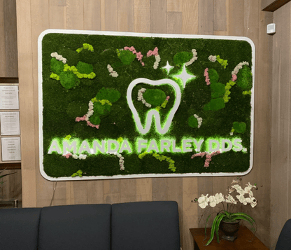 Custom Moss Wall Art, Dental Clinic, Real Moss Custom Logo Sign, Custom Moss LED Light Logo, Office Moss Decor, Maintenance Free Moss, Pupax Signs - Pupax Signs
